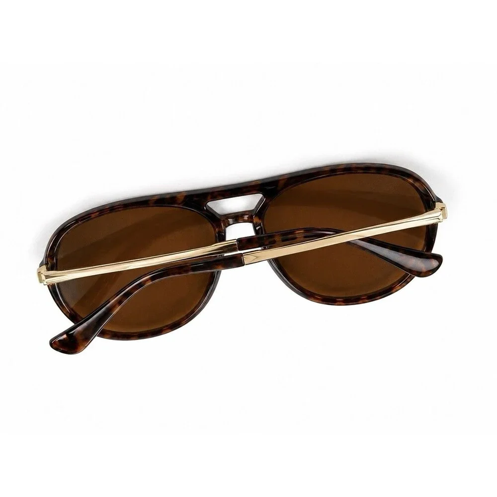 Retro Tortoise Aviator Sunglasses Brown Lens Gold Metal Arms Vintage Chic UV